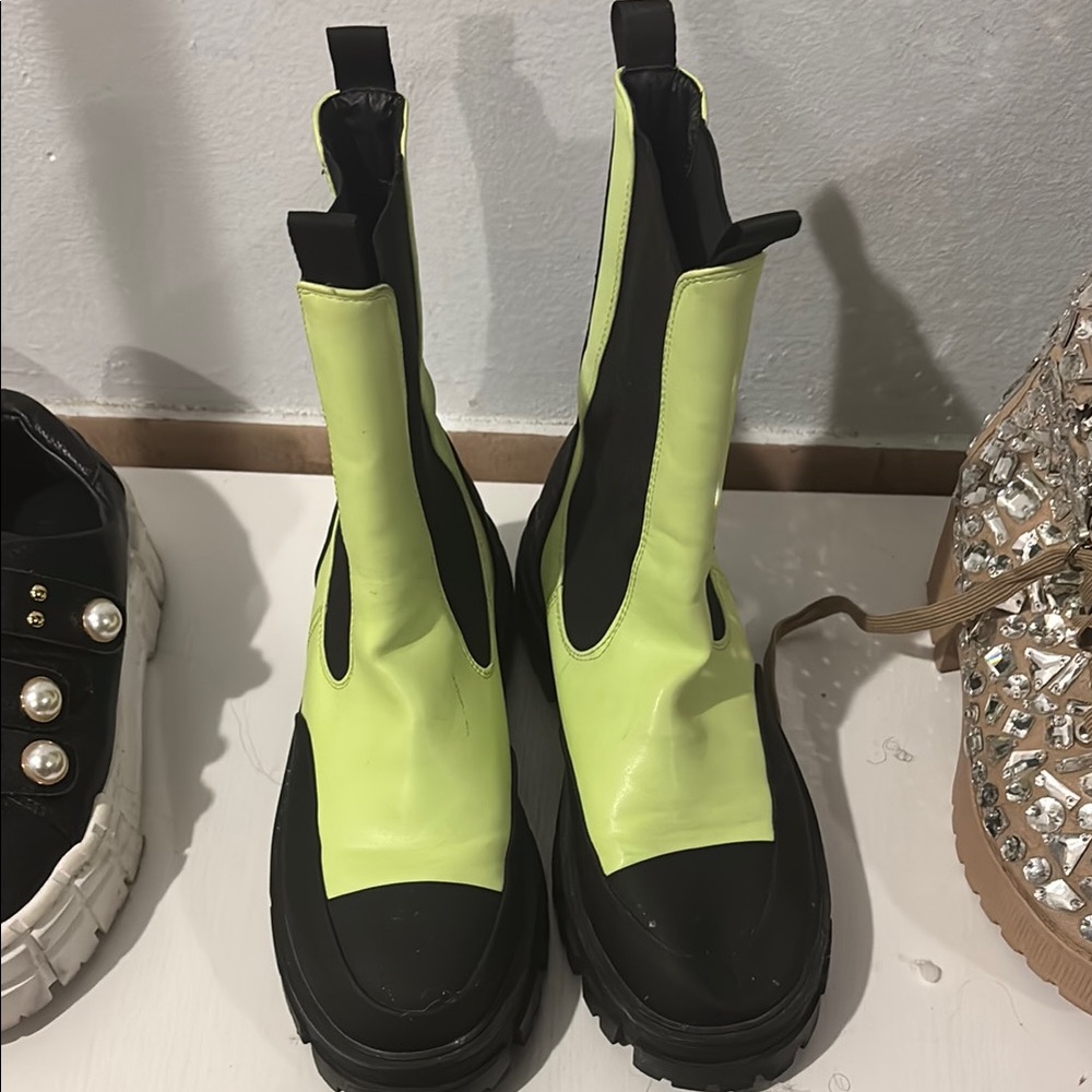 Yellow and Black Ankle Boots with Bold Design